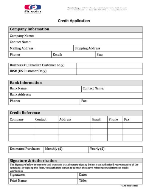 Credit Application Form - Firwin Corporation